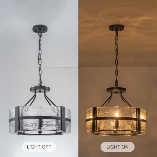 Black Glass Drum Chandelier 18" Modern Glass Chandeliers for Dining Room (Black / 18")