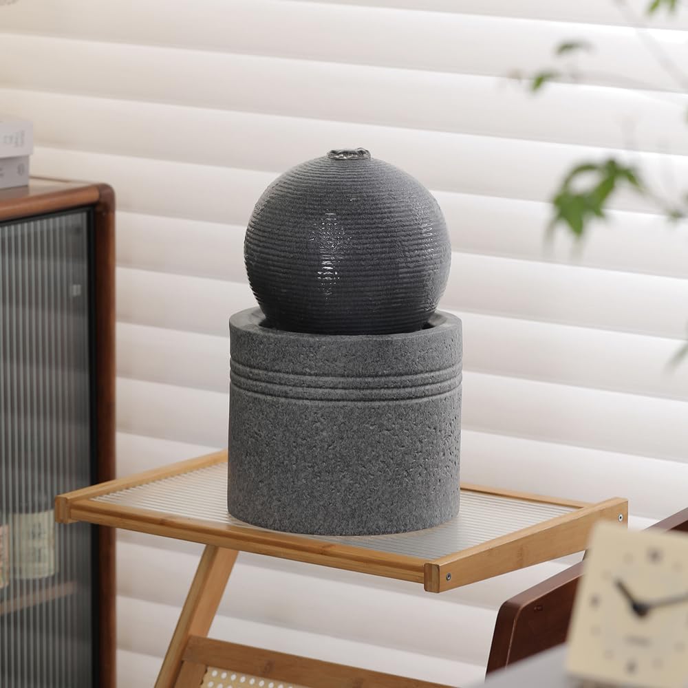 Ceramic Outdoor and Garden Fountain Home Decoration Waterfall Water Feature (Ball 10 Inch Stone Color)