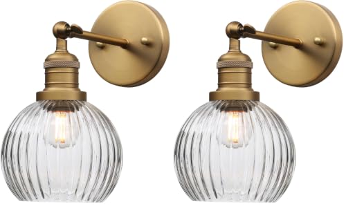 Antique Wall Sconces with Clear Ribbed Glass Shade Vintage Sconce Indoor Wall Mount Light Fixture for Loft Kitchen Living Room