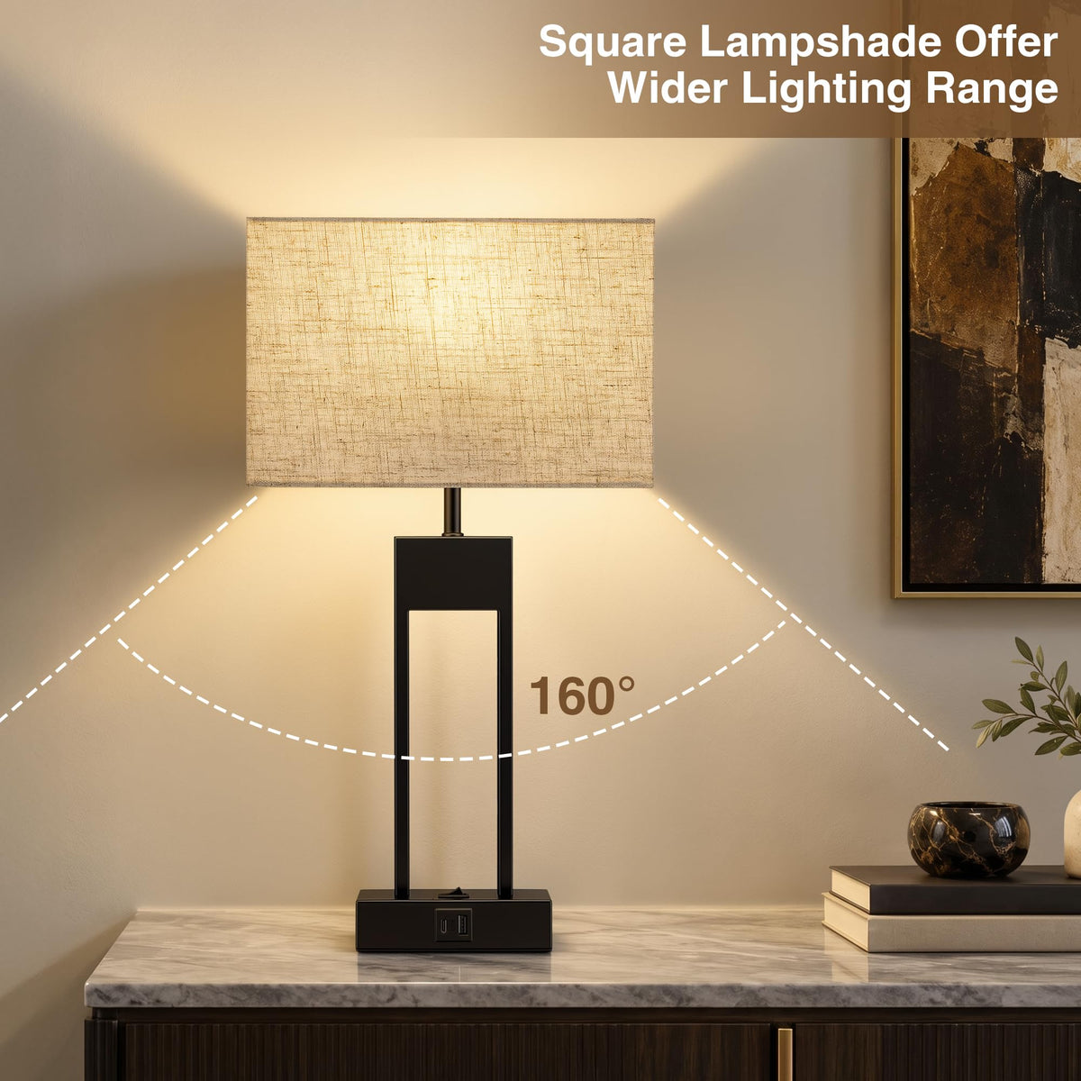 19" Nightstand Table Lamps for Bedroom Set of 2 (Black-19inch)