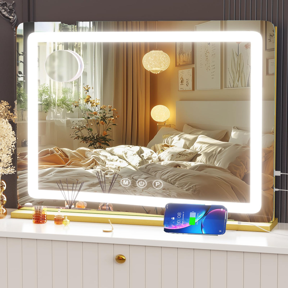 Makeup Vanity Mirror with Lights 20" L x 26" W Large LED Makeup Mirror (Round Gold Led / 20"L x 26"W)