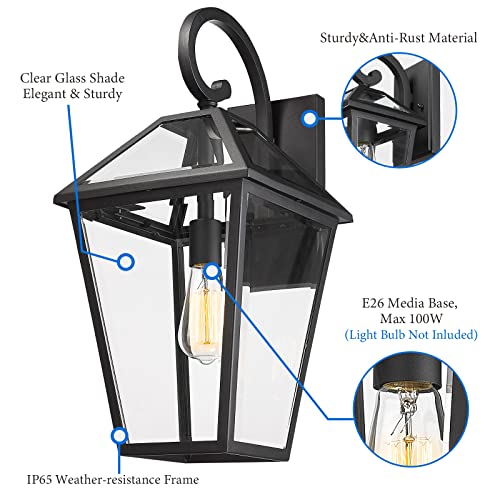 Large Outdoor Light Fixtures Wall Mount 21'' Waterproof Exterior Wall Lanterns with Glass (Black - 1 PACK / Large)