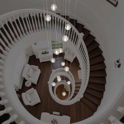 14 Lights Staircase Chandelier for High Ceiling (14 Light / Gold Canopy)