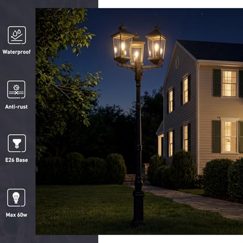 109'' Dusk to Dawn Street Lamp Light (Black - Clear Glass / 109 Inch - Dusk to Dawn)