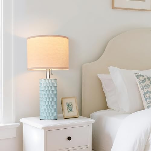 20.5”Modern Ceramic Table Lamps for Bedroom Set of 2 (Sky Blue-1)