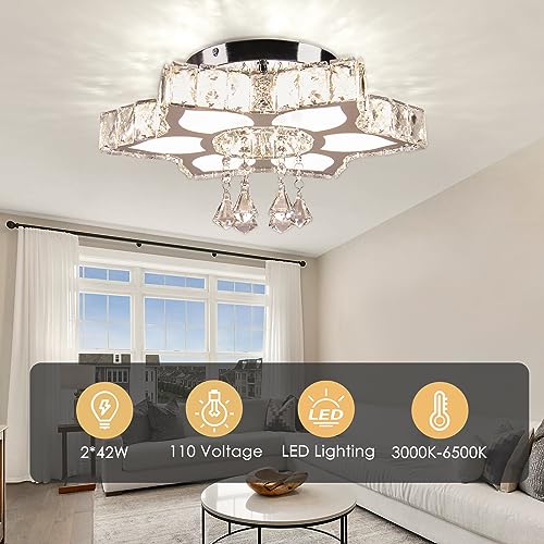 Chandelier LED Crystal Ceiling Light 16.1 Dimmable Flower Shape Chandelier Modern Ceiling Light Fixture Flush Mount Ceiling Light for Living Room Dining Room Bedroom (16.1-Dimmable)