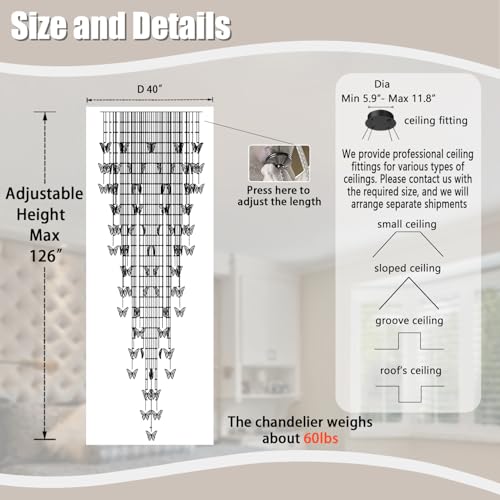 Modern Butterfly Crystal Chandelier (Black / Dia 40")