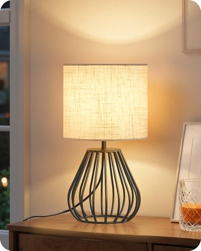 Small Bedside Table Lamp (Beige + Black)