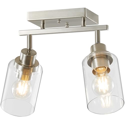 2 Light Brushed Nickel Bathroom Vanity Track Light Fixtures Ceiling Mount Kitchen Track Lighting Kit with Clear Glass Shade (Brushed Nickel / 2-Light)