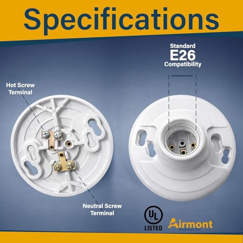 10 Pack) Keyless Plastic Lamp Holder, Medium Base E26 Ceiling Light Socket, One-Piece Outlet Box Mount, 660W UL Listed, Socket Holder for LED Incandescent Bulbs, Utility Lamp Socket Replacement (Plastic Keyless)
