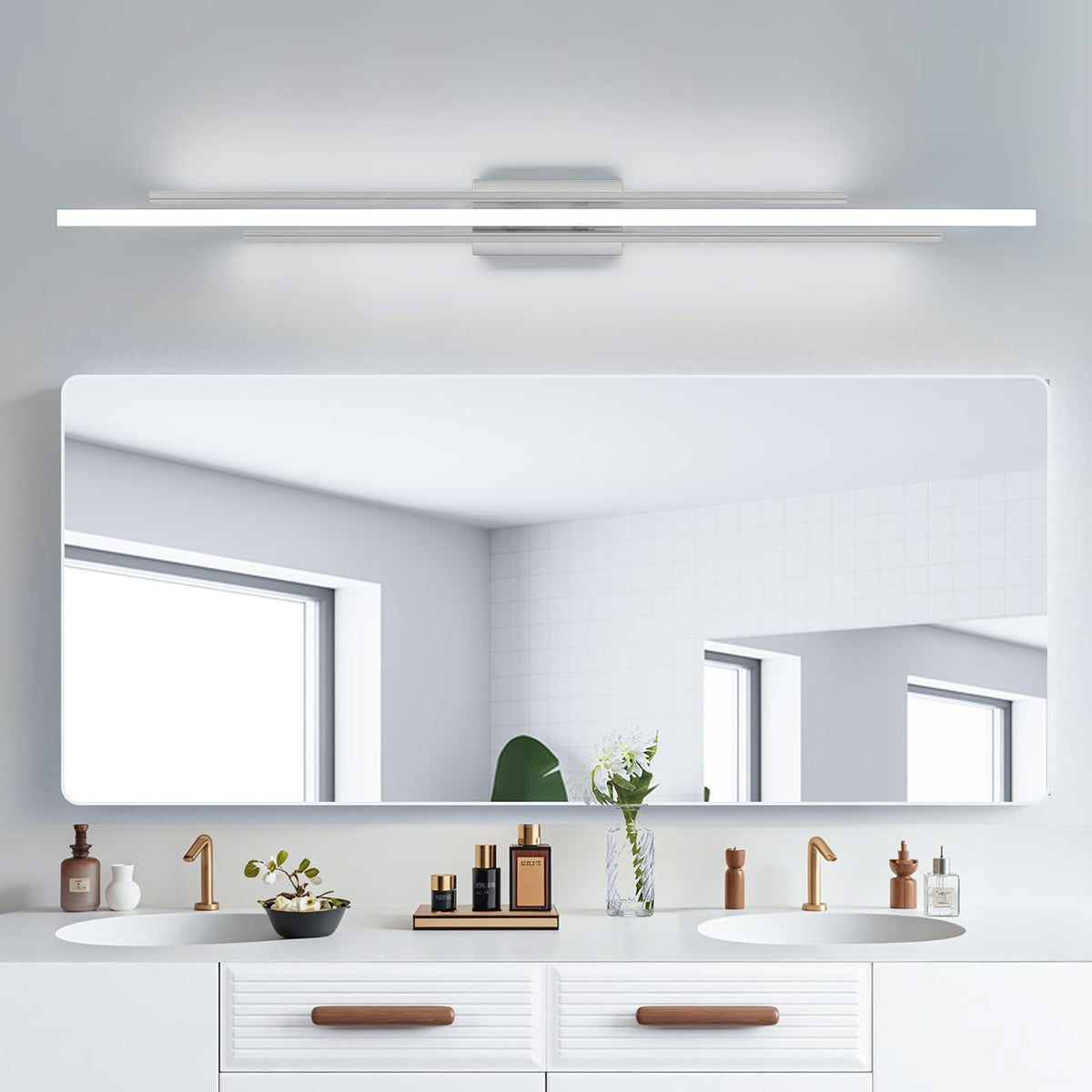 55 Inches Nickel LED Modern Bathroom Vanity Light Fixtures Dimmable 5CCT Vanity Light Bar Over Mirror 3 (55 Inches:Nickel)