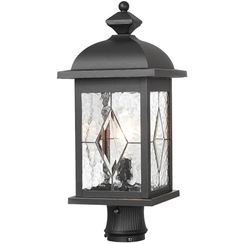 Dusk to Dawn Outdoor Post Lights Waterproof Aluminum Lamp Post Light Fixture Black Pole Lights Outdoor for Yard Patio Pathway Garden (Black / 15.9 Inch)