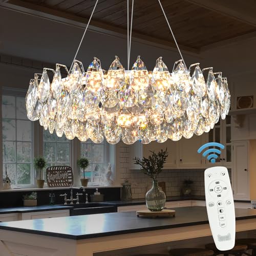 Modern Round Crystal Chandelier 20 Inch Chrome Dimmable LED Crystal Ring Chandelier 4 (6801-50 Chrome)