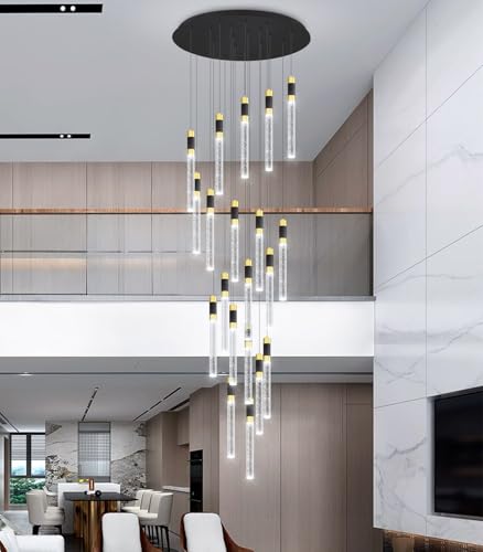 157inch 20 Lights Modern Chandeliers for Living Room LED Dimmbale Light Fixture Entryway High Ceiling Light Pendants Lighting for Dining Room Hallway Staircase with Remote Dimming Chandelier (20 lights Cylindrical)