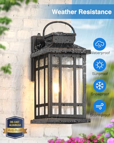 Dusk to Dawn Outdoor Lighting (Black(Gold Trim) / Dusk to Dawn Sensor-2 Pack)