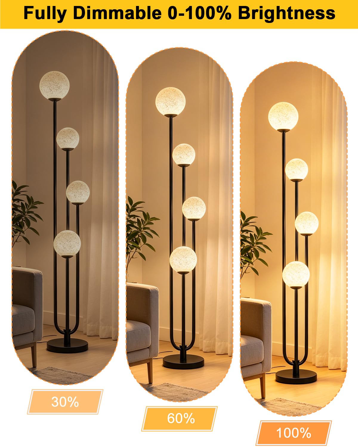 4 Light Globe Floor Lamp Black Unique Dimmable Floor Lamps 4 (Black-4UA1)