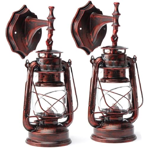 Industrial Rustic Wall Sconce Lantern Light (Red Bronze / 2pcs)