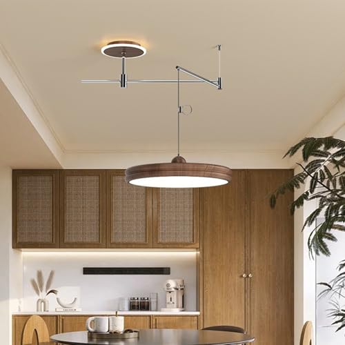 Adjustable Round Swing Arm Pendant Light in Walnut (50cm)