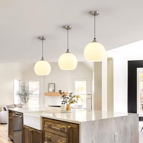White Pendant Lights Kitchen Island 2 Pack (Milky White / M - 7.87 in)