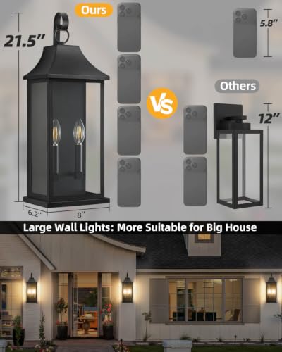 22" Large Outdoor Wall Lights (Black / 22 Inch)