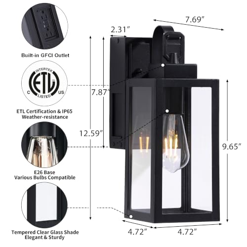 Outdoor Porch Lights with GFCI Outlet (14 Inch)