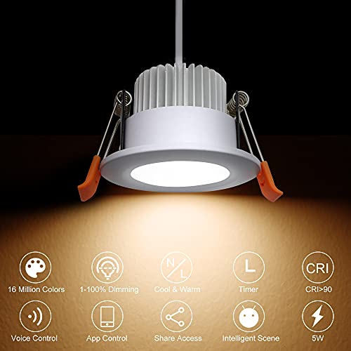 Smart 2 Inch LED Recessed Lighting RGB WiFi Downlight (RGB (Red, Green, Blue) / 4 Pack (White))