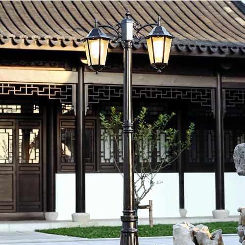 2 Light Outdoor Post Lights Glass Path Pillar Lamp Retro Courtyard Lamp Post Light for Backyard Garden Patio Driveway