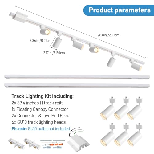 6 Lights LED Track Lighting Kit with 6.6FT H Track Lighting Rails & Floating Canopy Connector (White / 6 Lights)