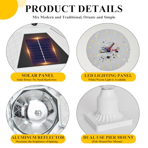 Outdoor Solar Post Lights with Pier Mount Base (L-1-WH)