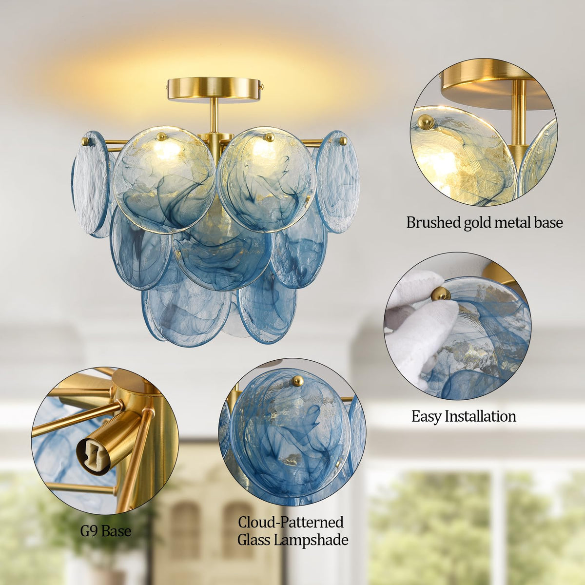 Modern Ceiling Light Fixture (Gold-Blue)