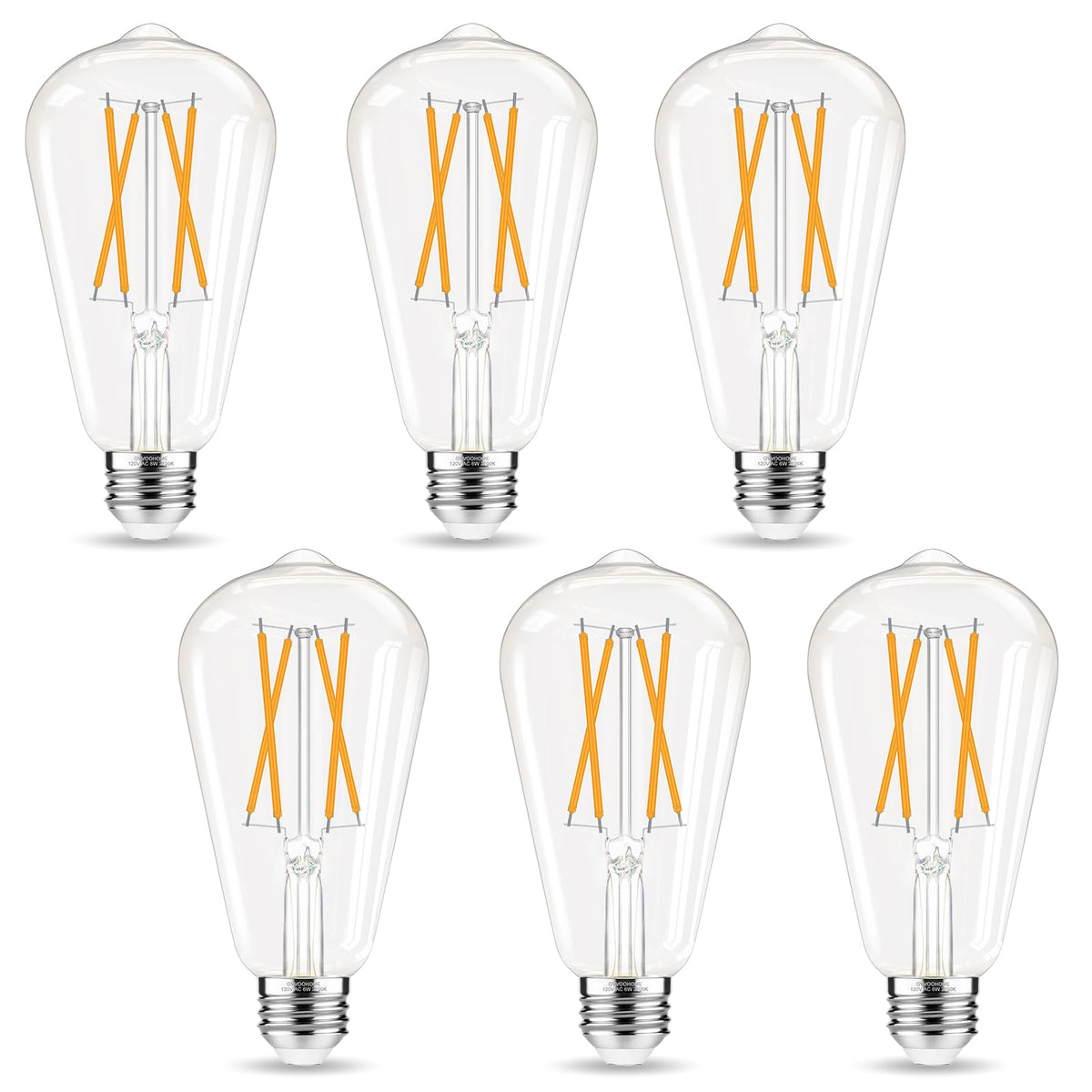 Edison Bulbs E26 LED Bulb 60 watt Non (6 Pack / Warm White)