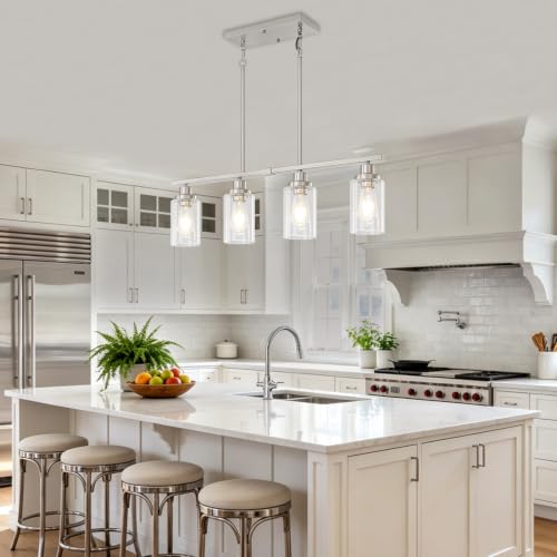 Brushed Nickel Linear Chandelier Over Table (4-Light Clear Nickel)