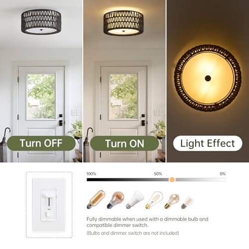 12.6" Black Rattan Ceiling Light (Black / 12.6")