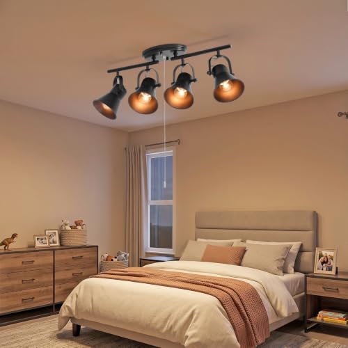 4 Light Black Track Lighting with Pull Chain (4-Light / Black Pull Chain)