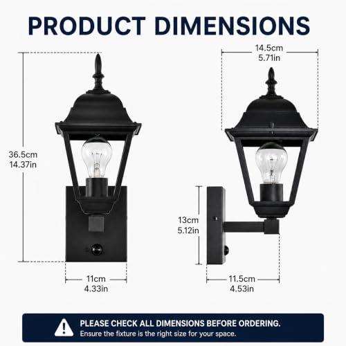 Motion Sensor Outdoor Wall Lights 2 Pack (Black / Motion Sensor)