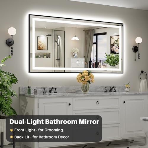 72x36 Inch LED Bathroom Mirror with Black Frame (Backlit+front Lit With Black Frame / 72"L x 36"W)