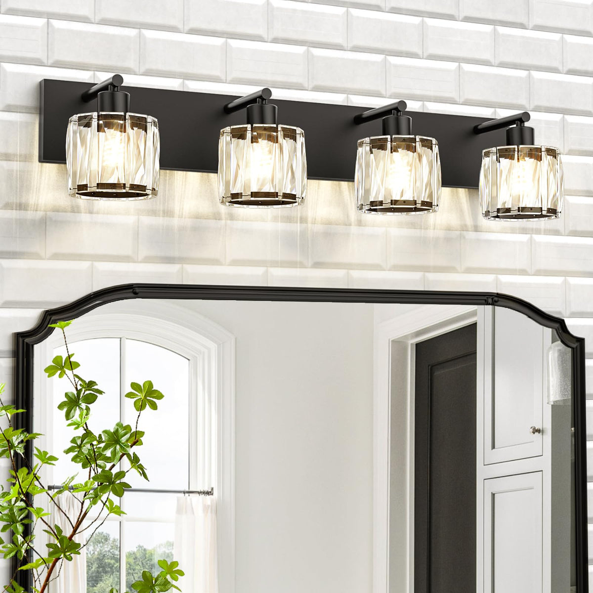 4 Light Crystal Bathroom Vanity Light Fixtures (Black-Round / 4 Light)