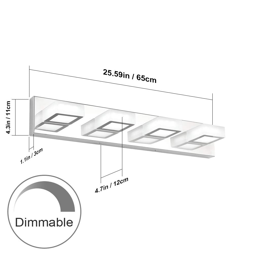 Dimmable Bathroom Lights Modern 4 Lights Vanity Lights Fixtures Acrylic Rotable 360° LED Modern Vanity Lighting for Bathroom (Chrome-Dimmable / 26 inch)