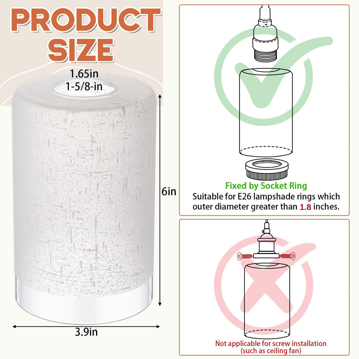 6 Pack White Linen Frosted Glass Lamp Shade 1 (White / Linen Frosted)
