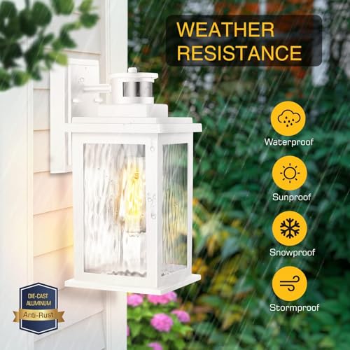 2 Pack Motion Sensor Outdoor Wall Lantern (Matte White / Standard)