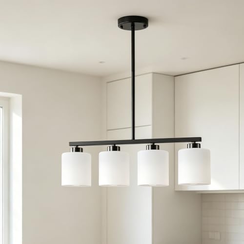 4 Light Black Kitchen Island Lighting (Black & Milky White Glass / 4 Light)