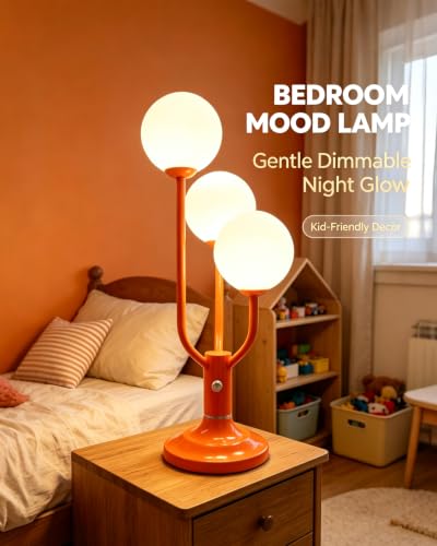 Orange Table Lamp Dimmable Vintage Globe Lamp G9 3 Bulbs Included (08-Orange-Globe-3U)