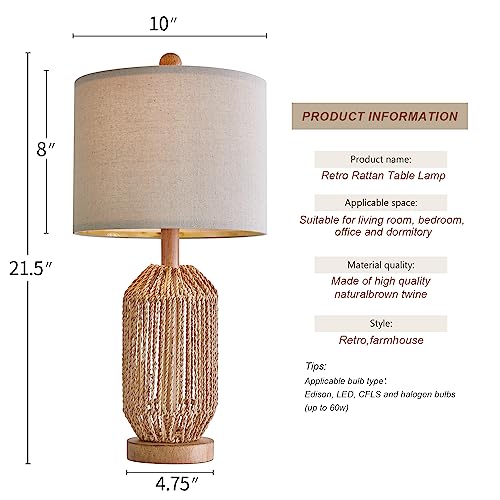 21" Boho Table Lamps Set of 2 for Living Room (Wood Brown)