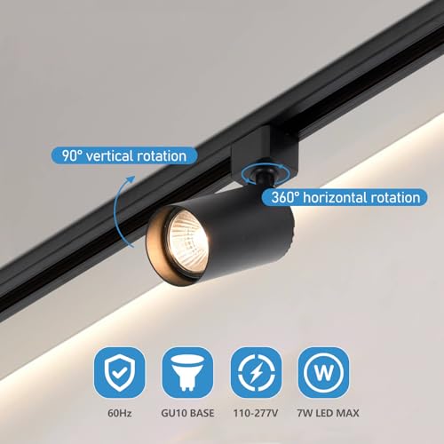 4 Light LED Track Lighting Kit with 3.3FT H Track Lighting Rails & Floating Canopy Connector (Black / 4 Lights)