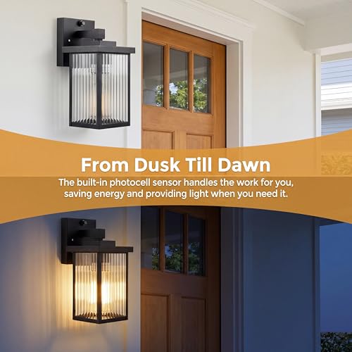 Black Dusk to Dawn Wall Mount Porch Lights (Black / 10.6''-1 Pack)