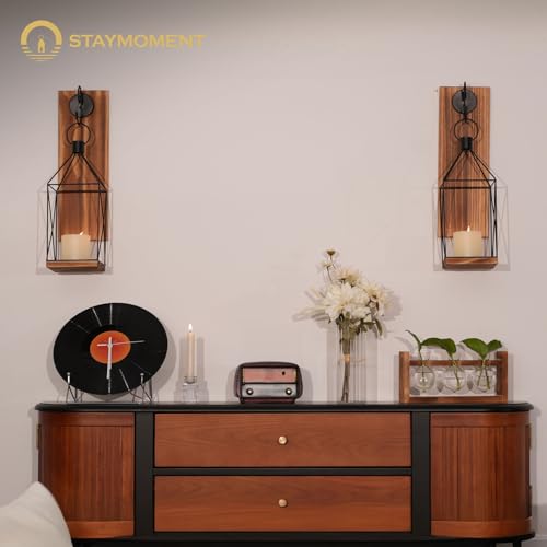 Wood Wall Candle Sconce with Black Lantern (Brown)