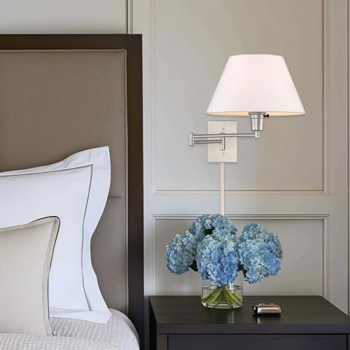Cambridge 15" Modern Swing Arm Wall Sconce with 3 (Brushed Nickel,White Shade)