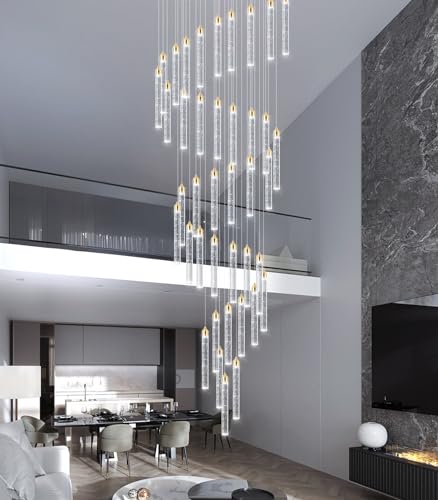 236'' Modern Crystal Chandeliers Long High Ceiling Chandelier for Staircase Dimmable LED Spiral Chandelier Hanging Ceiling Light Fixture for Entryway Foyer Hallway (40 lights / Gold)