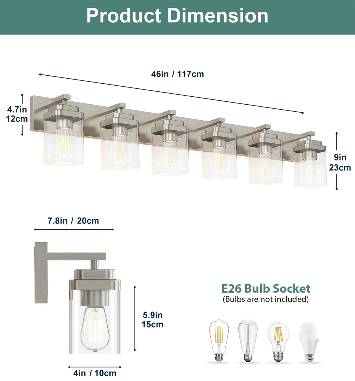 Brushed Nickel Bathroom Light Fixtures (Brushed Nickel / 6-Light, 46-inch)