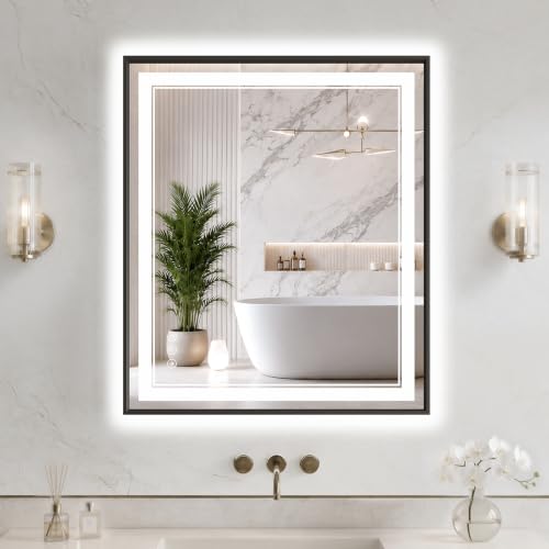 28"x32" LED Bathroom Mirror with Lights (Bk / 32"L x 28"W)